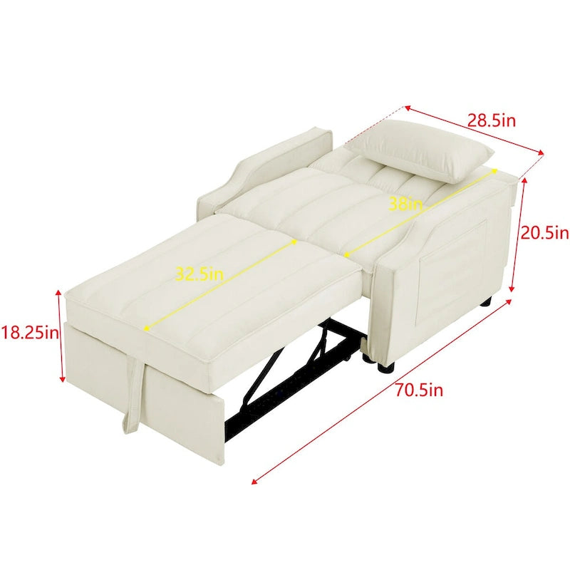 Fauteuil de canapé convertible 3-en-1 en velours bleu/beige pour 1 personne