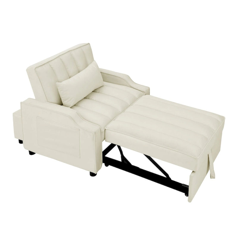 Fauteuil de canapé convertible 3-en-1 en velours bleu/beige pour 1 personne