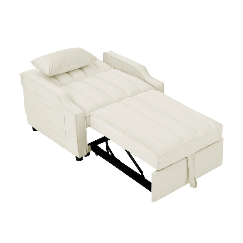 Fauteuil de canapé convertible 3-en-1 en velours bleu/beige pour 1 personne