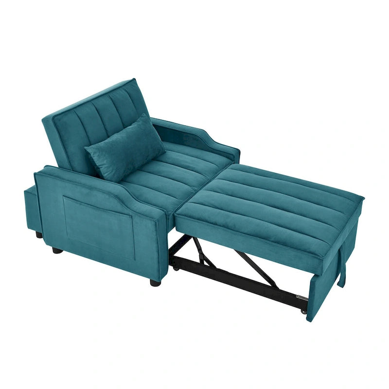 Fauteuil de canapé convertible 3-en-1 en velours bleu/beige pour 1 personne