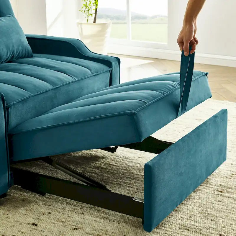 Fauteuil de canapé convertible 3-en-1 en velours bleu/beige pour 1 personne