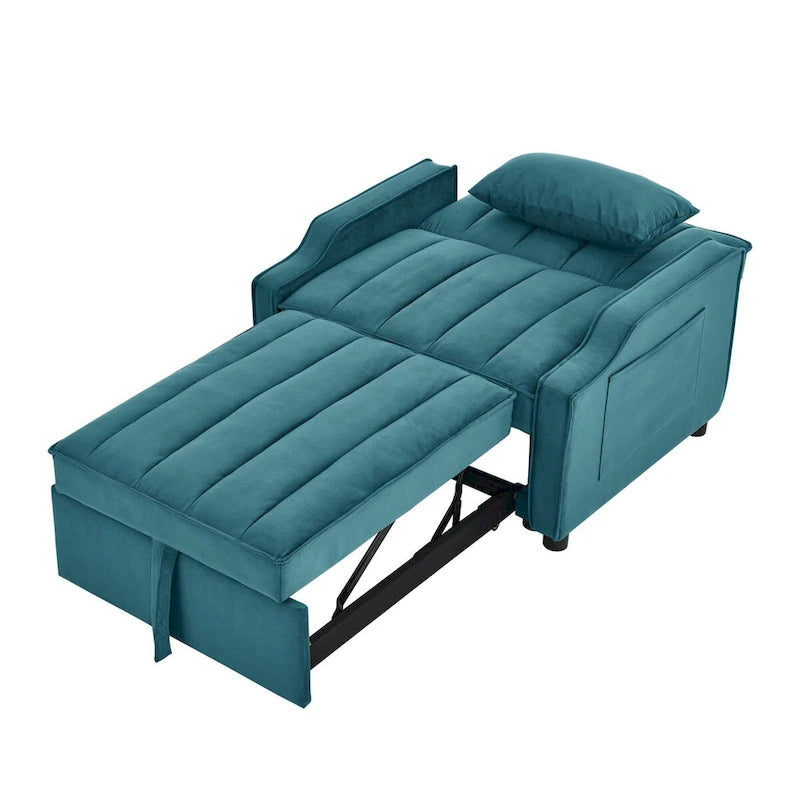 Fauteuil de canapé convertible 3-en-1 en velours bleu/beige pour 1 personne