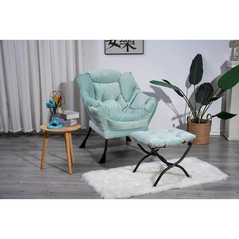 Fauteuil d'appoint individuel vert / bleu / gris avec pouf et repose-pieds