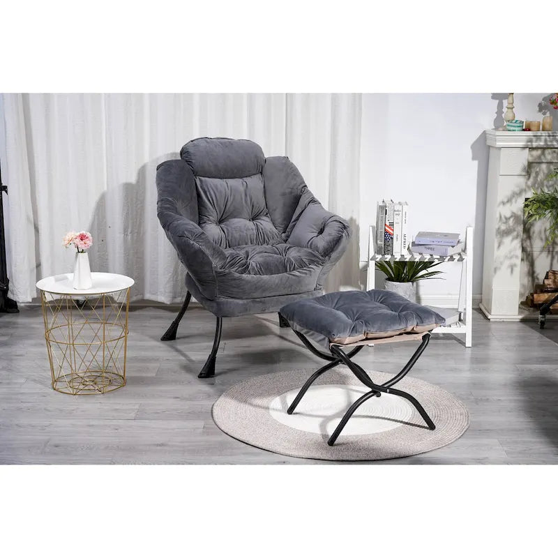 Fauteuil d'appoint individuel vert / bleu / gris avec pouf et repose-pieds