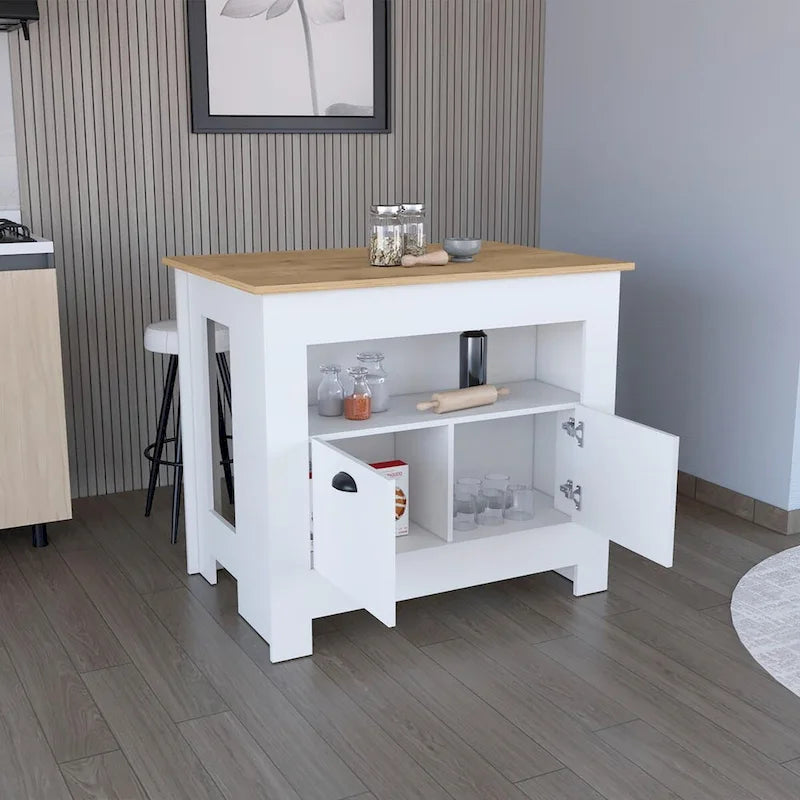 Îlot de cuisine 2 portes noir/blanc avec étagère — 1 personne