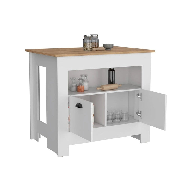 Îlot de cuisine 2 portes noir/blanc avec étagère — 1 personne