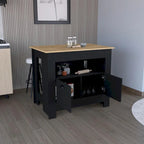 Îlot de cuisine 2 portes noir/blanc avec étagère — 1 personne