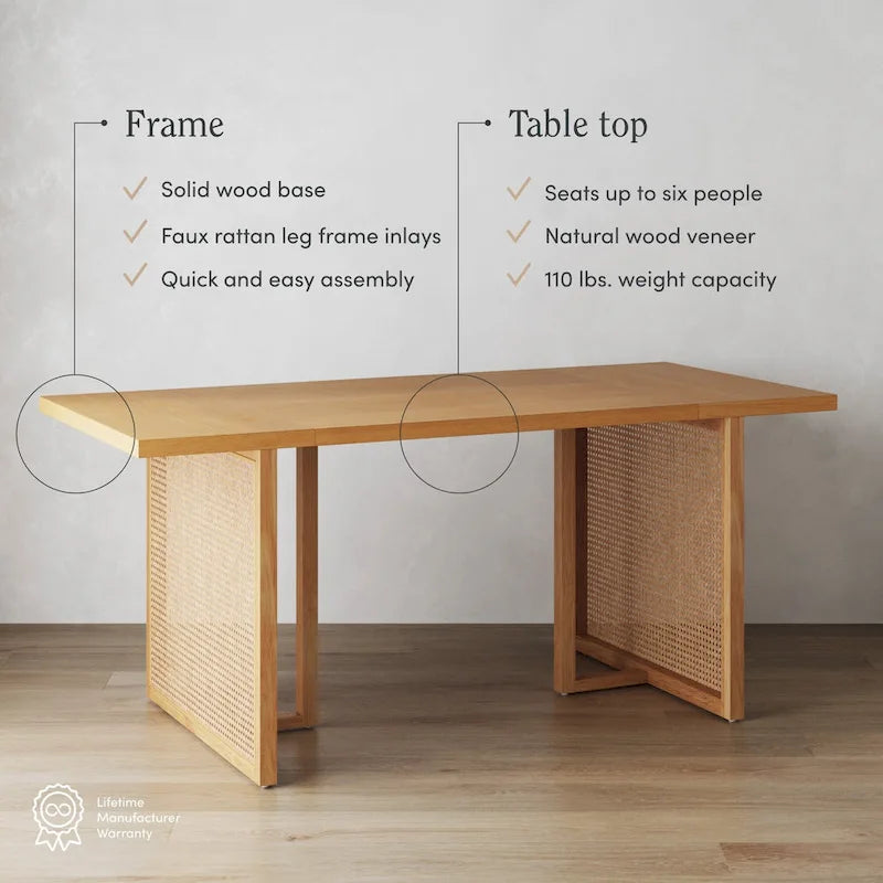 Table à manger 6 places Warm Pine Boho Rotin