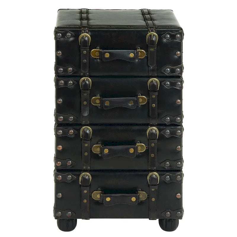 Commode de rangement noire antique à 4 tiroirs — Similicuir, assemblage par 1 personne