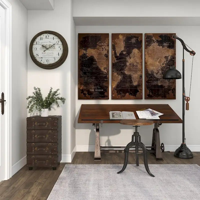 Commode de rangement noire antique à 4 tiroirs — Similicuir, assemblage par 1 personne