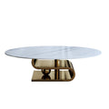 Table basse ovale moderne en pierre frittée blanche et or / argent, 1 place, pour salon