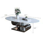Table basse ovale moderne en pierre frittée blanche et or / argent, 1 place, pour salon