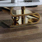 Table basse ovale moderne en pierre frittée blanche et or / argent, 1 place, pour salon
